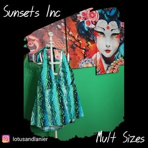Sunsets Green Patterned Halter Tankini Multi-Sizes NWT